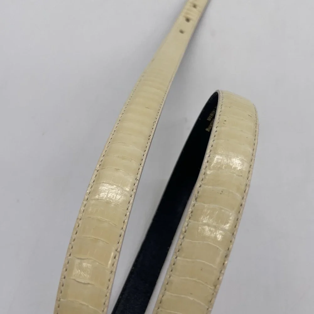 Vintage Womens M/L Belt Skinny Snakeskin Belt Cream‎ Gold Buckle 27.25